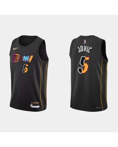 Men's Miami Heat #5 Nikola Jovic 2022 Black City Edition 75th Anniversary Stitched Basketball Jersey
