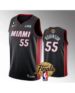 Men's Miami Heat #55 Duncan Robinson Black 2023 Finals Icon Edition With NO.6 Patch Stitched Basketball Jersey