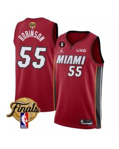 Men's Miami Heat #55 Duncan Robinson Red 2023 Finals Statement Edition With NO.6 Patch Stitched Basketball Jersey