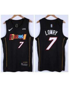 Men's Miami Heat #7 Kyle Lowry 2021/2022 Black City Edition 75th Anniversary Stitched Jersey