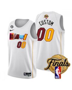 Men's Miami Heat Customized White 2023 Finals City Edition With NO.6 Patch Stitched Basketball Jersey