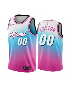 Men's Miami Heat White Customized 2020 City Edition Blue/Pink Stitched Jersey