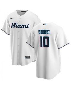 Men's Miami Marlins #10 Yuli Gurriel White Cool Base Stitched Baseball Jersey