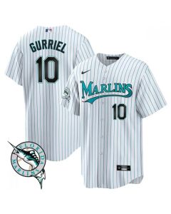Men's Miami Marlins #10 Yulieski Gurriel White Cool Base Stitched Baseball Jersey