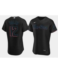 Men's Miami Marlins #12 Jorge Soler Black Flex Base Stitched Jersey