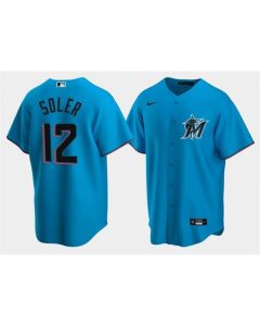 Men's Miami Marlins #12 Jorge Soler Blue Cool Base Stitched Jersey