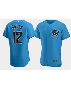 Men's Miami Marlins #12 Jorge Soler Blue Flex Base Stitched Jersey