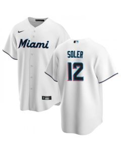 Men's Miami Marlins #12 Jorge Soler White Cool Base Stitched Baseball Jersey