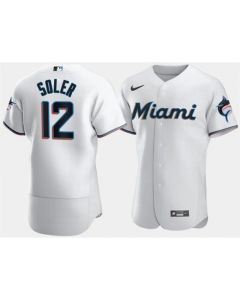 Men's Miami Marlins #12 Jorge Soler White Flex Base Stitched Jersey (White)