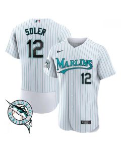 Men's Miami Marlins #12 Jorge Soler White Flex Base Stitched Jersey