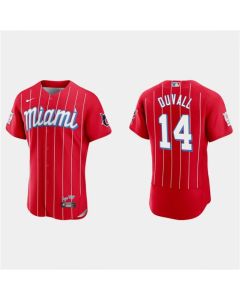 Men's Miami Marlins #14 Adam Duvall Red 2021 City Connect Flex Base Stitched Jersey