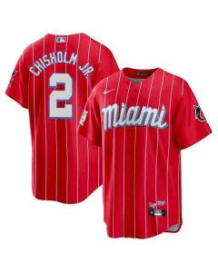 Men's Miami Marlins #2 Jazz Chisholm Jr. 2021 Red City Connect Cool Base Stitched Jersey