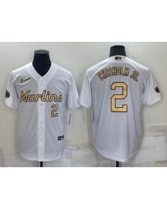 Men's Miami Marlins #2 Jazz Chisholm Jr. 2022 All-Star White Cool Base Stitched Baseball Jersey (White)