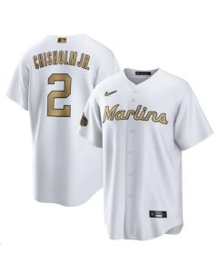 Men's Miami Marlins #2 Jazz Chisholm Jr. 2022 All-Star White Cool Base Stitched Baseball Jersey