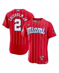 Men's Miami Marlins #2 Jazz Chisholm Red 2021 City Connect Flex Base Stitched Jersey
