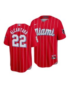 Men's Miami Marlins #22 Sandy Alcantara 2021 Red City Connect Cool Base Stitched Jersey