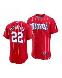 Men's Miami Marlins #22 Sandy Alcantara 2021 Red City Connect Flex Base Stitched Jersey