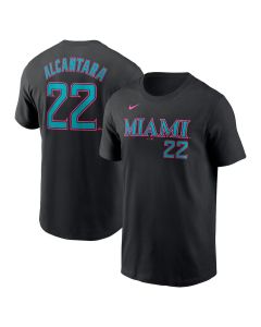 Men's Miami Marlins #22 Sandy Alcantara Black 2025 City Connect Fuse Name & Number T-Shirt
