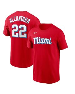 Men's Miami Marlins #22 Sandy Alcantara Red 2021 City Connect Name & Number T-Shirt (Red)