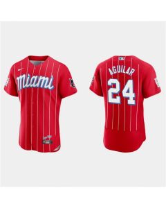 Men's Miami Marlins #24 Jesus Aguilar Red 2021 City Connect Flex Base Stitched Jersey