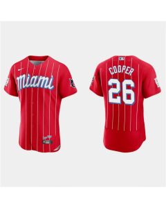 Men's Miami Marlins #26 Garrett Cooper Red 2021 City Connect Flex Base Stitched Jersey