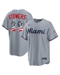 Men's Miami Marlins #28 Kyle Stowers Nike Gray USA 250 Fourth of July Road Stadium Jersey (Gray)