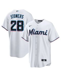 Men's Miami Marlins #28 Kyle Stowers White Home Replica Jersey