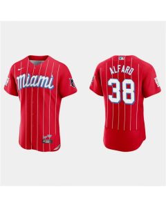 Men's Miami Marlins #38 Jorge Alfaro Red 2021 City Connect Flex Base Stitched Jersey