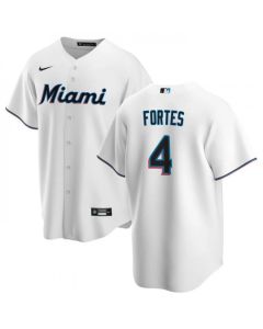 Men's Miami Marlins #4 Nick Fortes White Cool Base Stitched Baseball Jersey