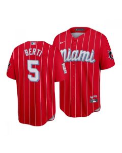 Men's Miami Marlins #5 Jon Berti 2021 Red City Connect Cool Base Stitched Jersey