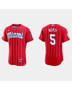 Men's Miami Marlins #5 Jon Berti Red 2021 City Connect Flex Base Stitched Jersey