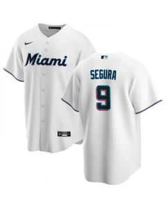 Men's Miami Marlins #9 Jean Segura White Cool Base Stitched Baseball Jersey
