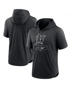 Men's Miami Marlins Black Short Sleeve Pullover Hoodie
