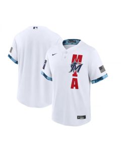 Men's Miami Marlins Blank 2021 White All-Star Cool Base Stitched MLB Jersey