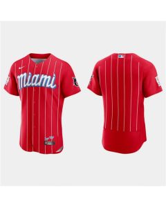 Men's Miami Marlins Blank Red 2021 City Connect Flex Base Stitched Jersey