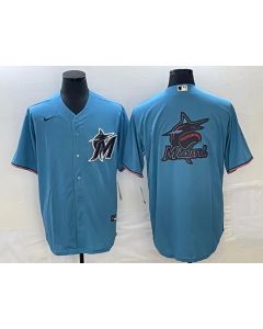 Men's Miami Marlins Blue Team Big Logo Cool Base Stitched Baseball Jersey