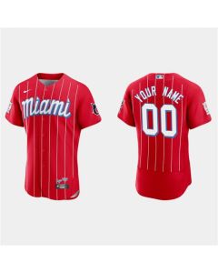 Men's Miami Marlins Customized Red 2021 City Connect Replica Flex Base Stitched MLB Jersey