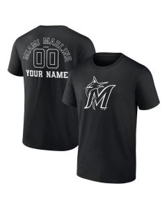 Men's Miami Marlins Monochrome Custom Name & Number Black T-Shirt (Black)