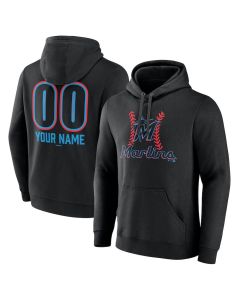 Men's Miami Marlins Name & Number Custom Fastball Pullover Black Hoodie (Black)