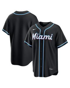 Men's Miami Marlins Nike Fashion Replica Black Out Jersey (Black)