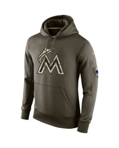 Men's Miami Marlins Olive Salute To Service KO Performance Hoodie