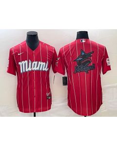 Men's Miami Marlins Red Team Big Logo Cool Base Stitched Baseball Jersey