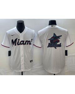 Men's Miami Marlins White Team Big Logo Cool Base Stitched Baseball Jersey