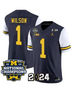 Men's Michigan Wolverines #1 Roman Wilson Navy/White 2024 F.U.S.E. With 2023 National Champions Patch Stitched Jersey (White Navy)