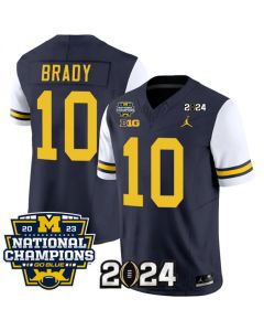 Men's Michigan Wolverines #10 Tom Brady Navy/White 2024 F.U.S.E. With 2023 National Champions Patch Stitched Jersey (White Navy)