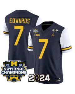 Men's Michigan Wolverines #7 Donovan Edwards Navy/White 2024 F.U.S.E. With 2023 National Champions Patch Stitched Jersey (White Navy)