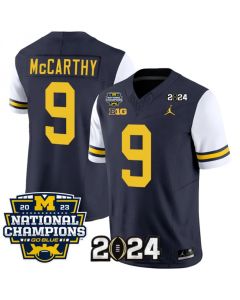 Men's Michigan Wolverines #9 J.J. McCarthy Navy/White 2024 F.U.S.E. With 2023 National Champions Patch Stitched Jersey (White Navy)