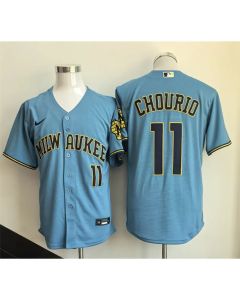 Men's Milwaukee Brewers #11 Jackson Chourio Mineral Blue 2026 City Connect Stadium Stitched Baseball Jersey (Blue)