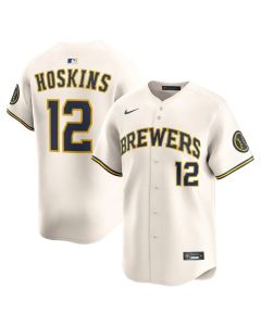 Men's Milwaukee Brewers #12 Rhys Hoskins Cream Alternate Limited Player Jersey (Cream)