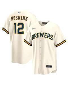 Men's Milwaukee Brewers #12 Rhys Hoskins Cream Home Replica Player Jersey (Cream)